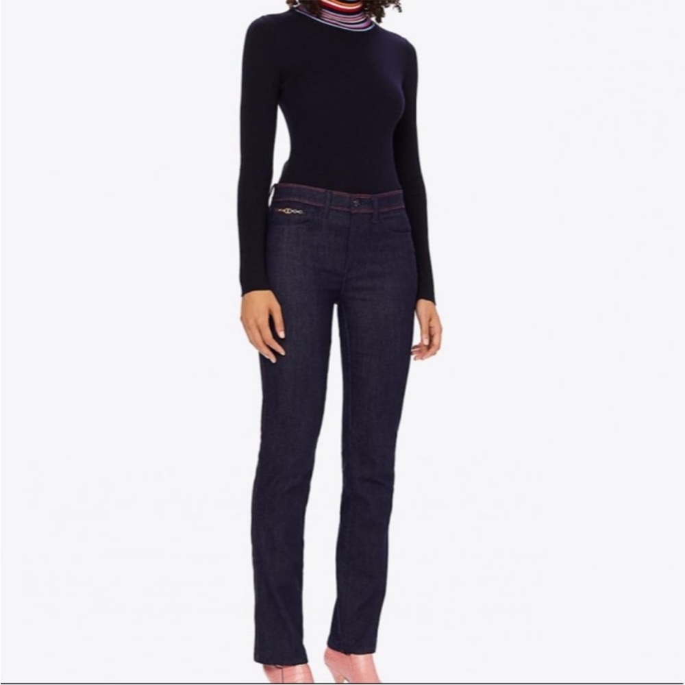 NWT Tory Burch Laila Denim Classic Straight Leg Statement Contrast Jeans SZ 24